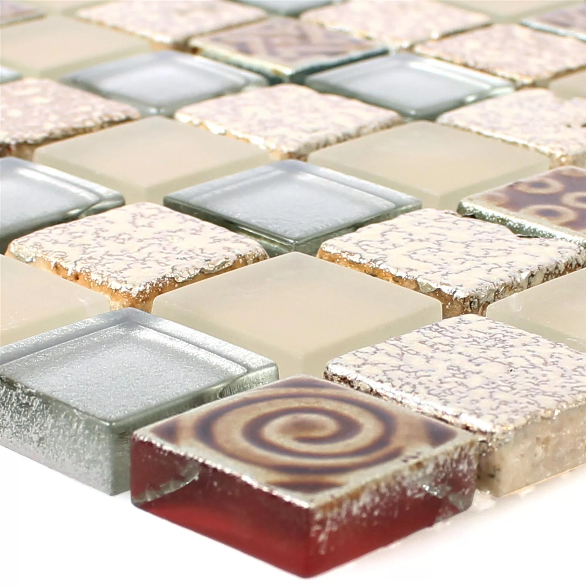 Glasmosaik Natursteinfliesen Kobold Beige Silber