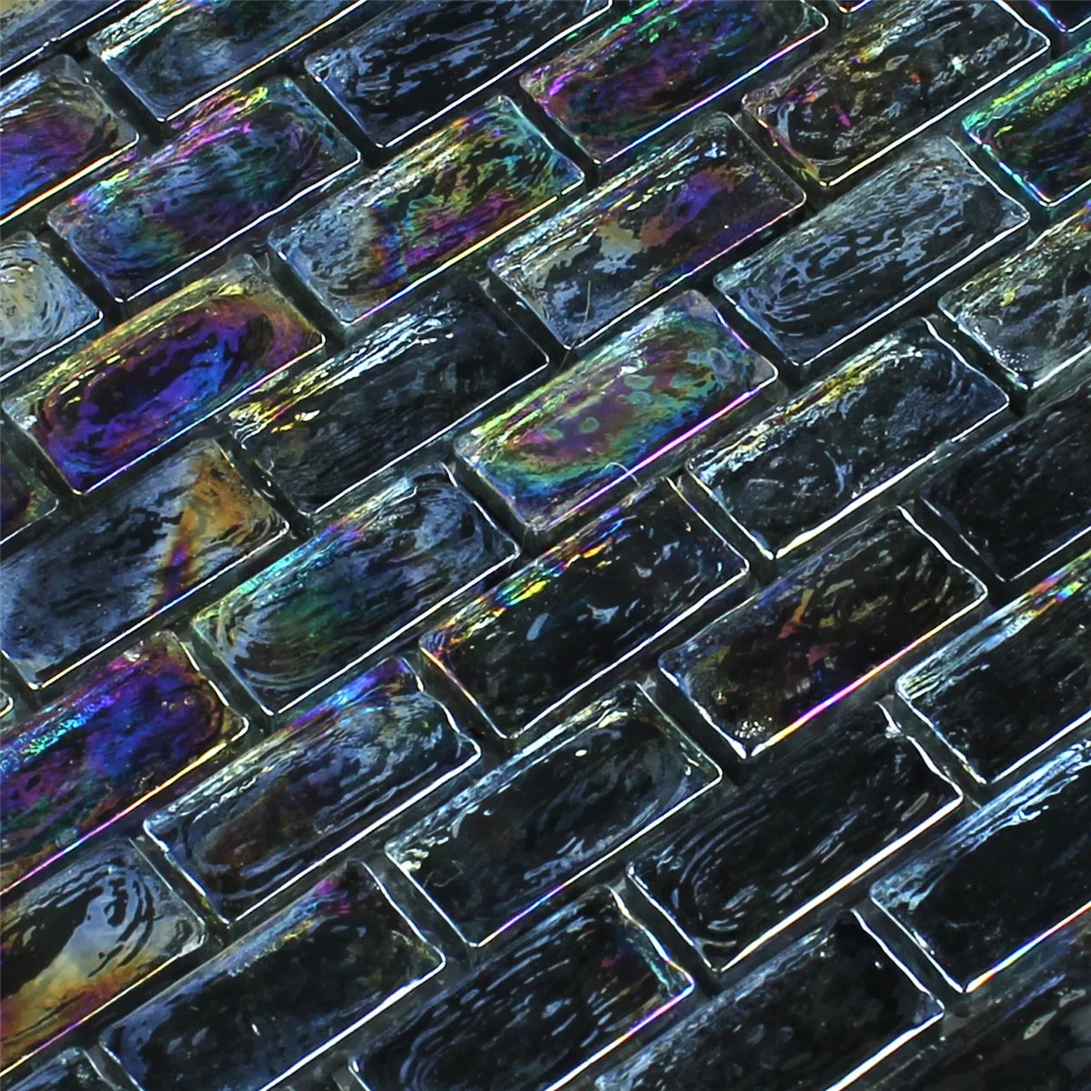 Mosaikfliesen Glas Effekt Petrol Black 20x42x8mm