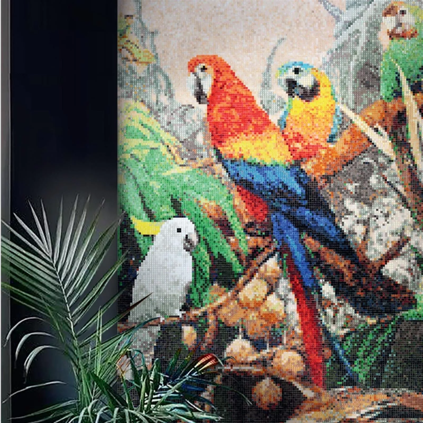 Glas Mosaik Bild Parrots 110x240cm
