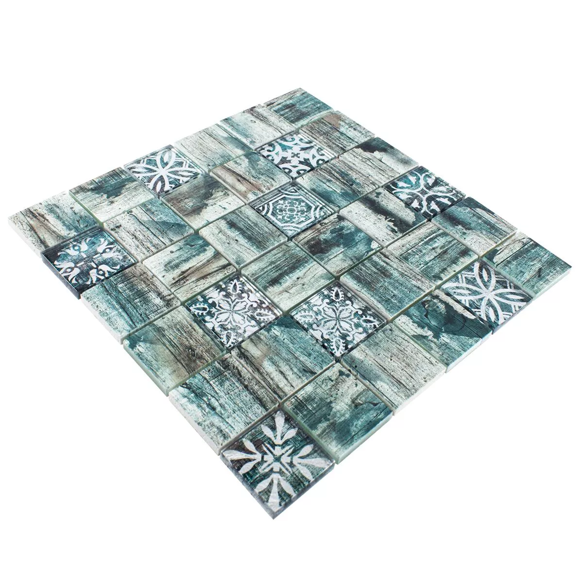 Échantillon Mosaïque En Verre Carrelage Imitation Bois Norwalk Gris Brun Vert Q48