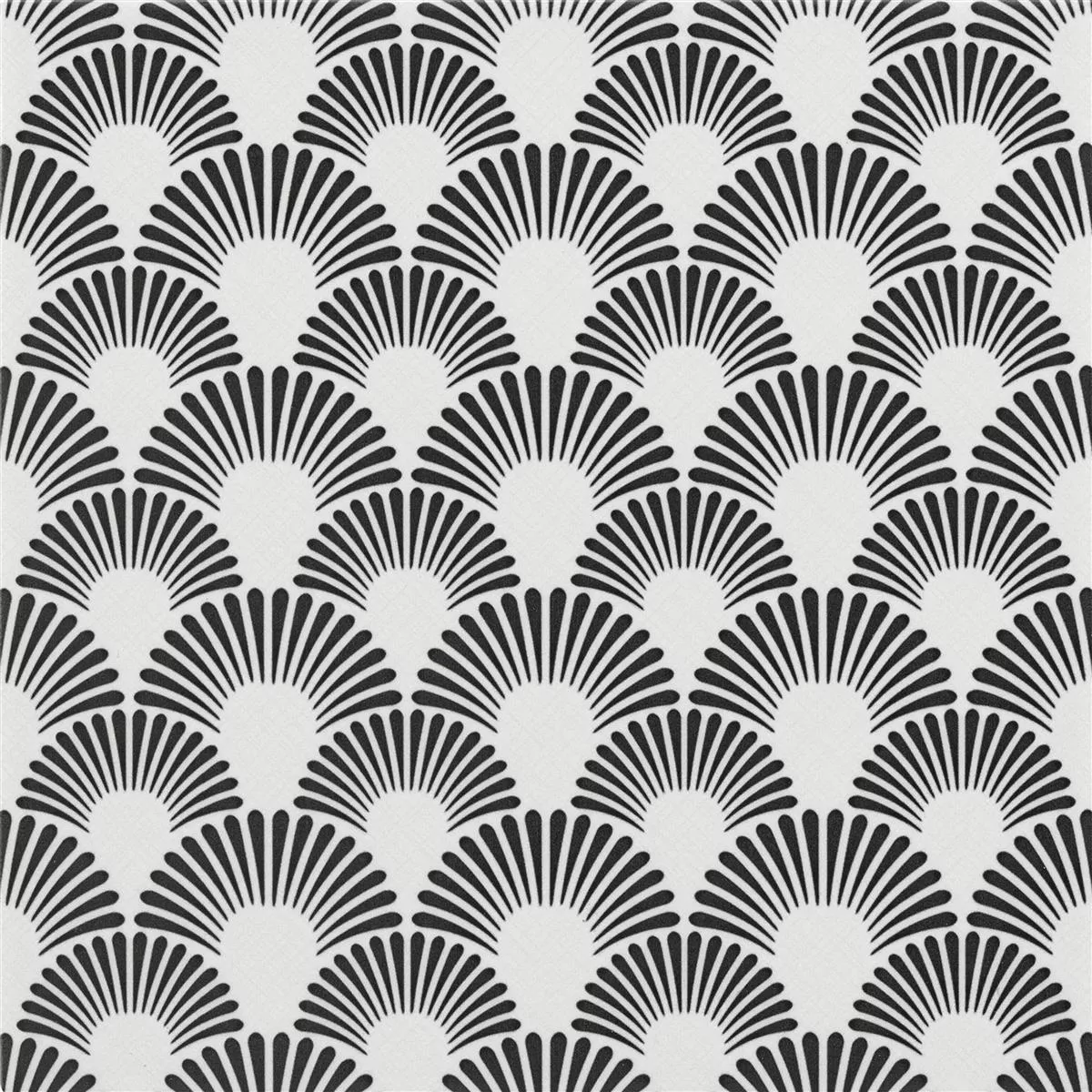 Muster von Bodenfliesen Zementoptik Wildflower Schwarz Dekor 18,5x18,5cm 
