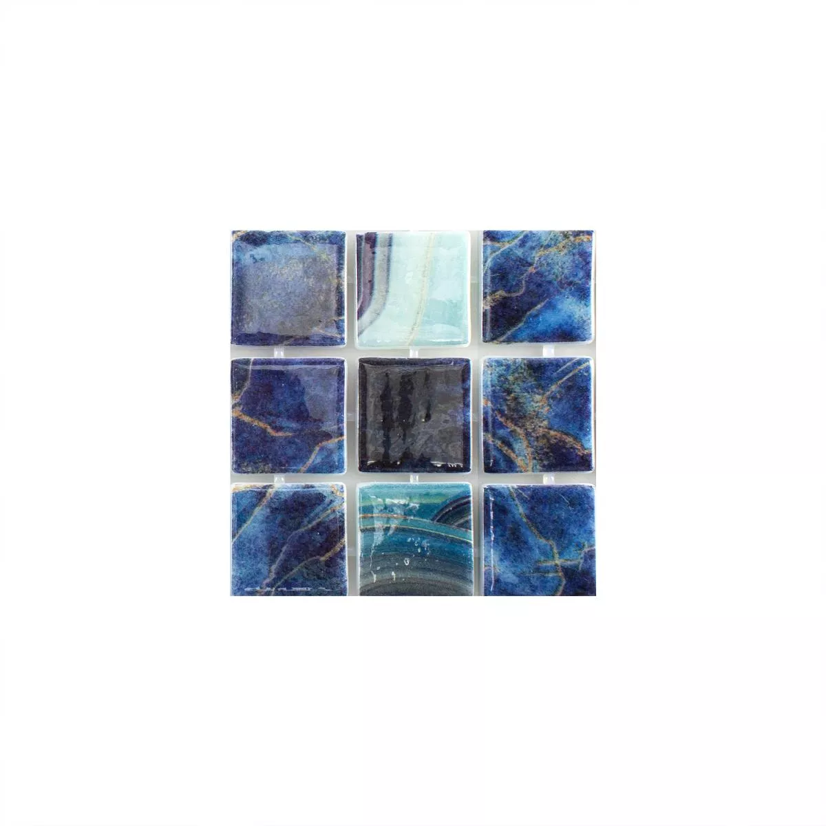 Muster von Glas Schwimmbad Mosaik Baltic Blau Türkis 38x38mm