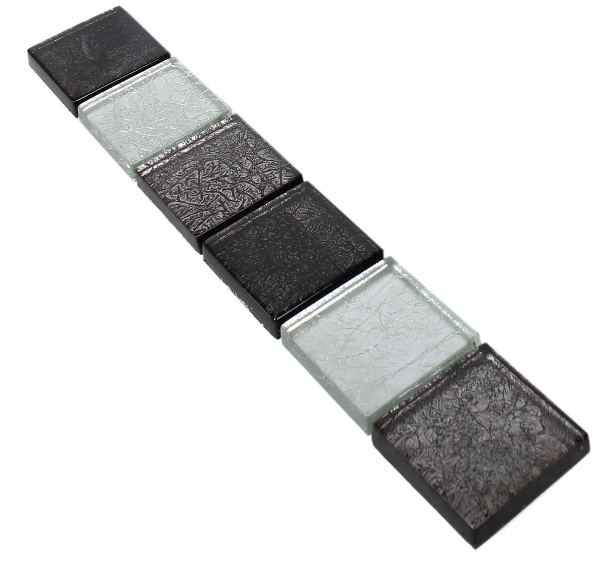 Glas Fliesenbordüre Johnstown Schwarz Silber Q48