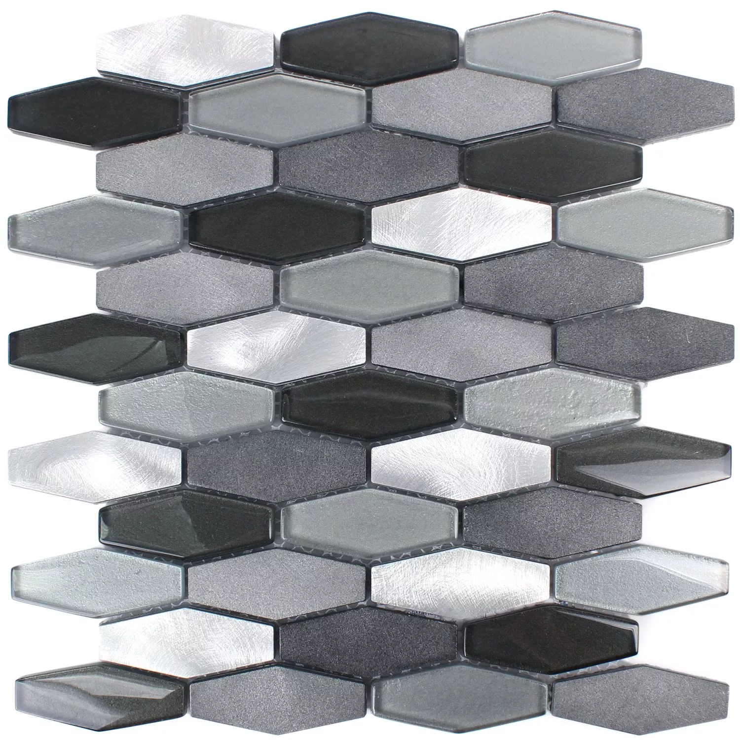 Mosaikfliesen Sechseck Hexagon Lupo Schwarz Silber