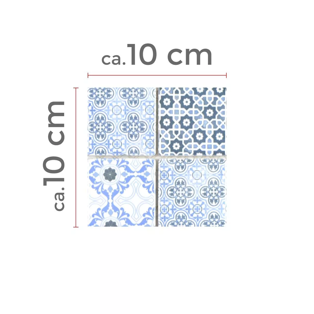 Muster von Keramik Mosaikfliesen Daymion Retrooptik Quadrat Blau