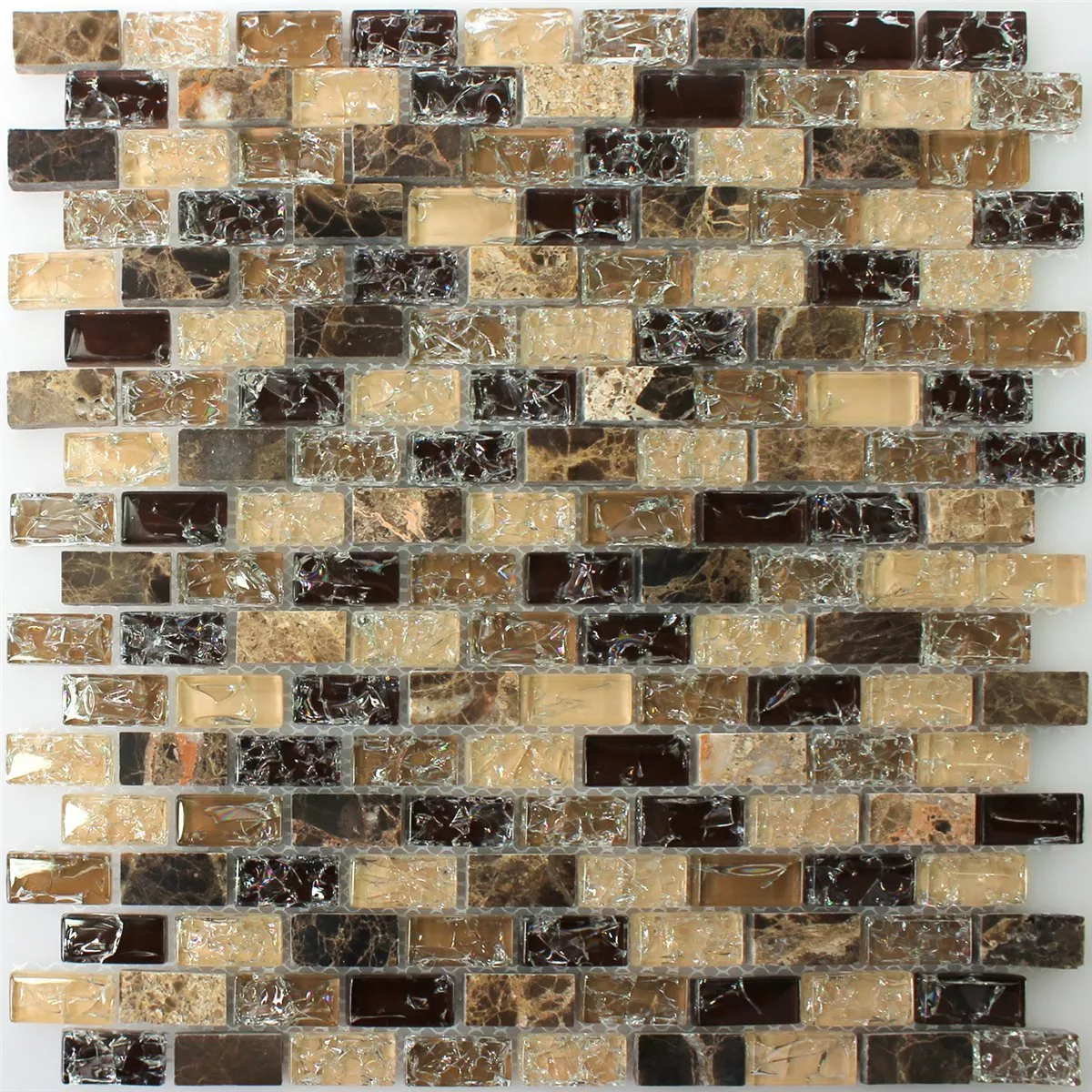 Campione Mosaico Vetro Pietra Naturale Bricks Dark Emperador