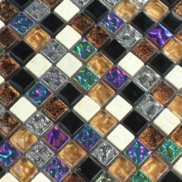 Mosaikfliesen Glas Naturstein Festus Bunt Mix