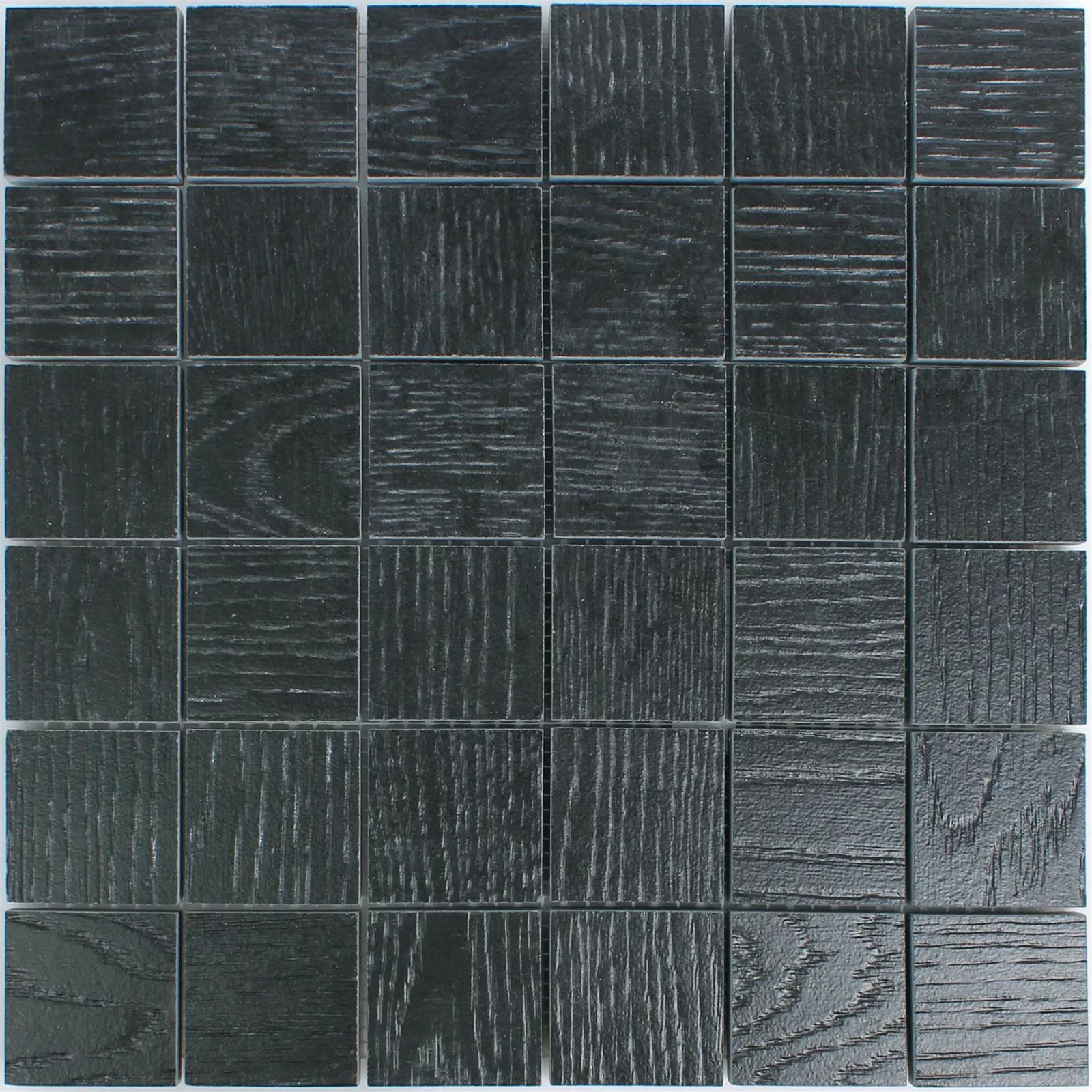 Muster von Keramikmosaik Olympic Holzoptik Schwarz Quadrat R10/B
