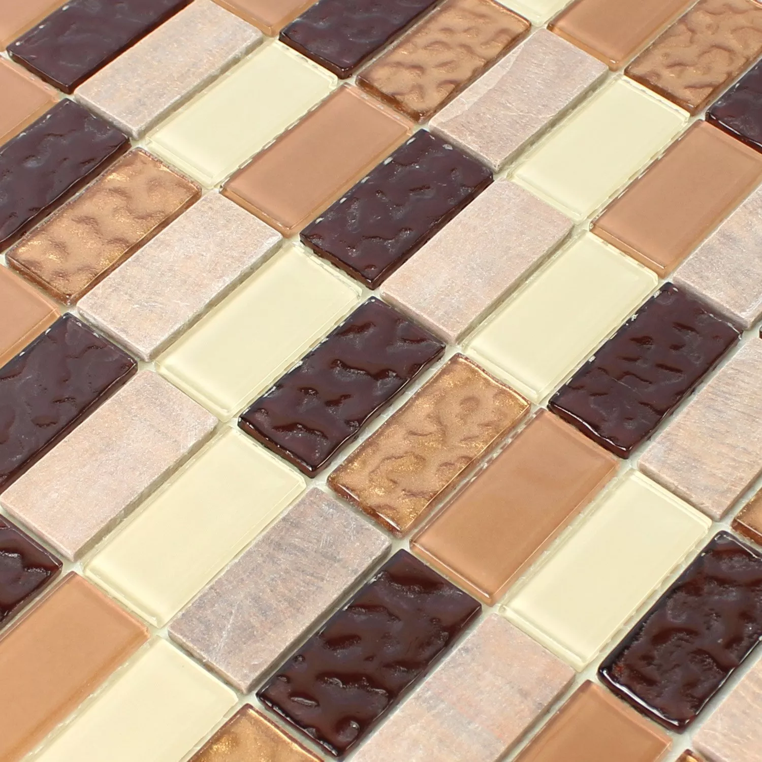 Selbstklebende Mosaikfliesen Naturstein Glas Beige Braun Brick