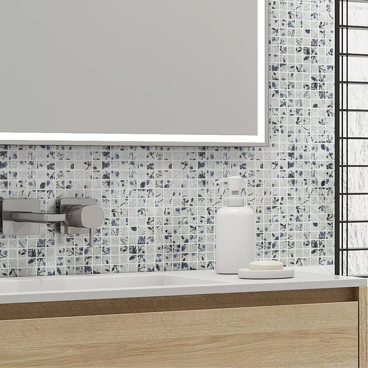 Campione Ceramica Mosaico Isabella Bianco Blu