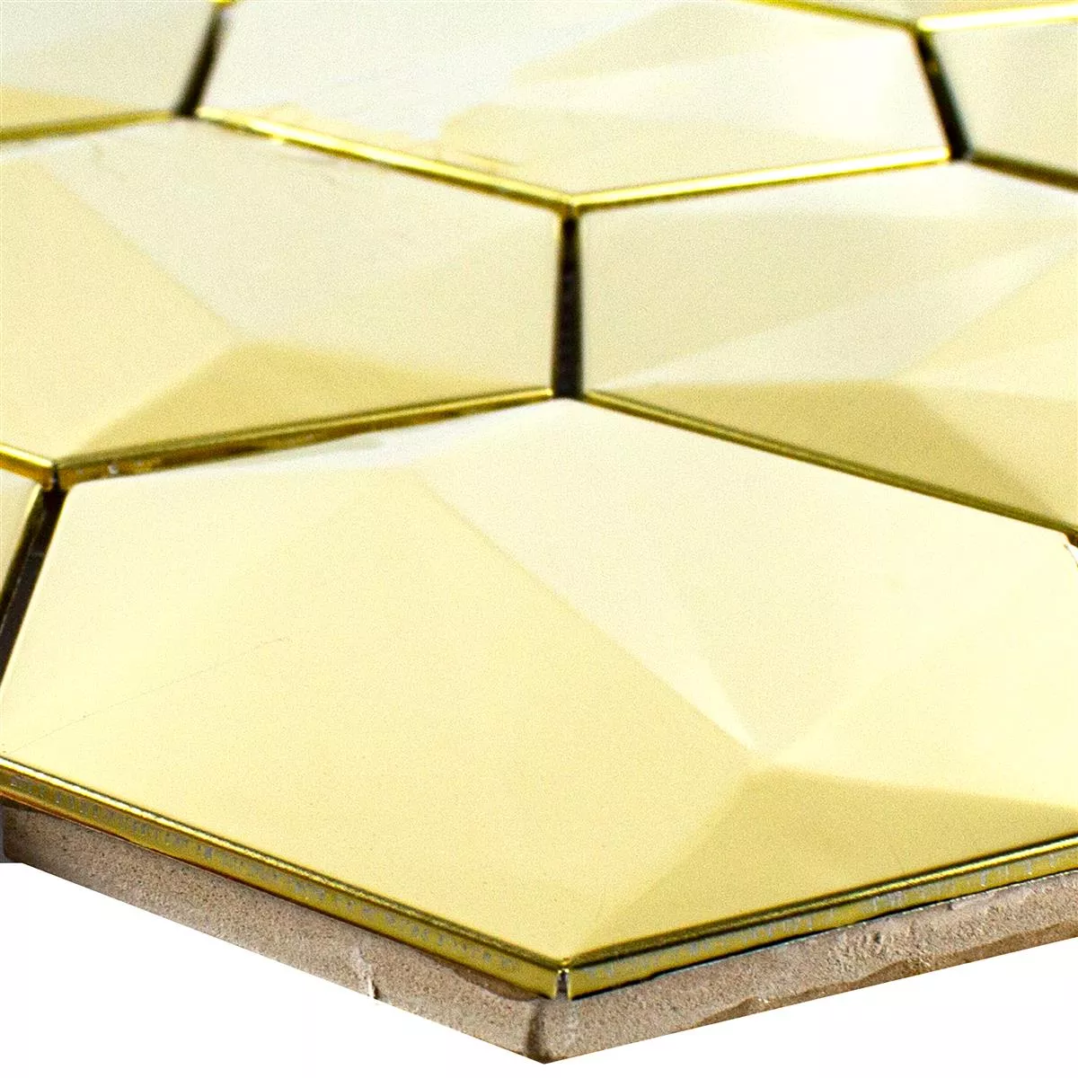 Muster von Edelstahl Mosaikfliesen Durango Hexagon 3D Gold