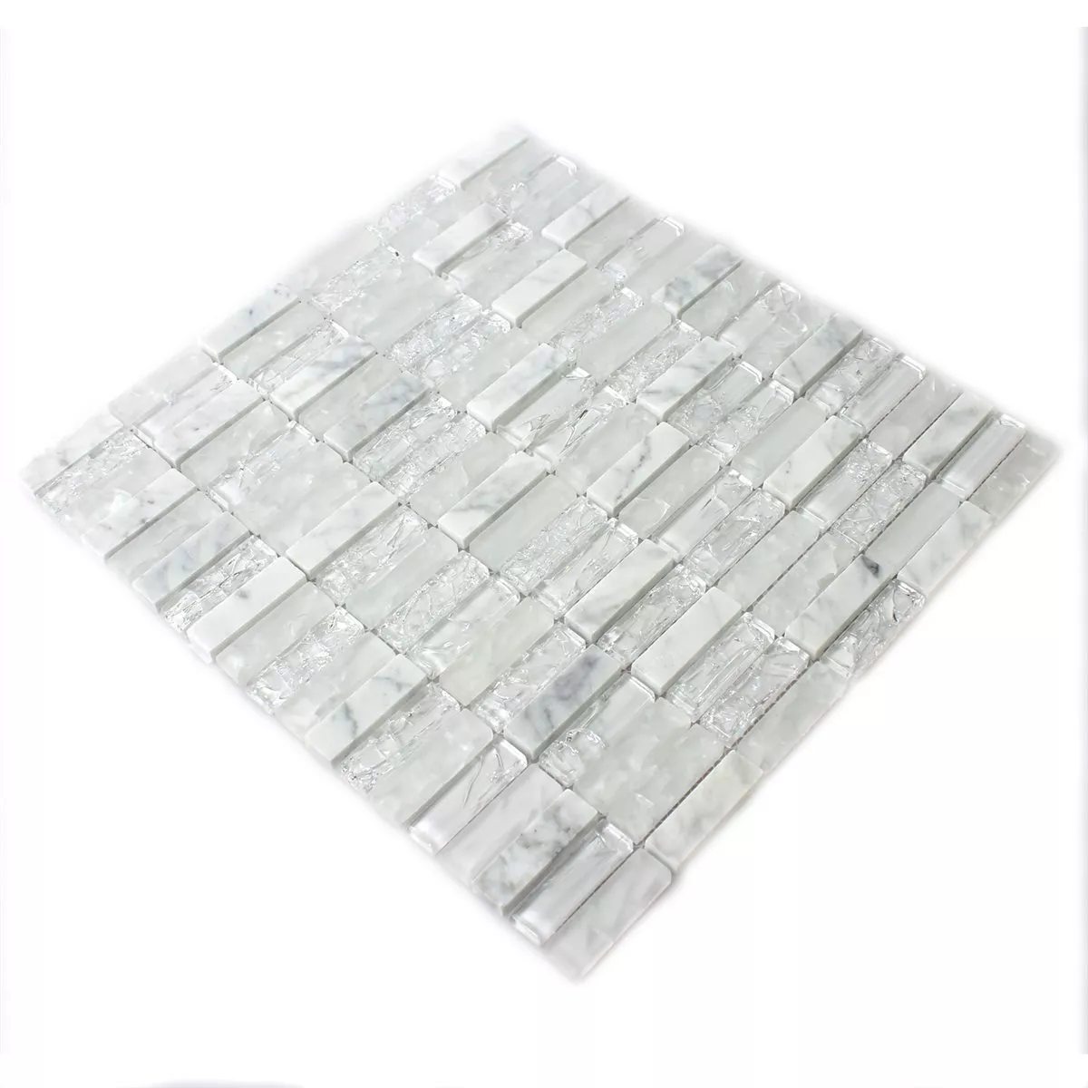 Mosaico Vetro Pietra Naturale Rotto Bianco