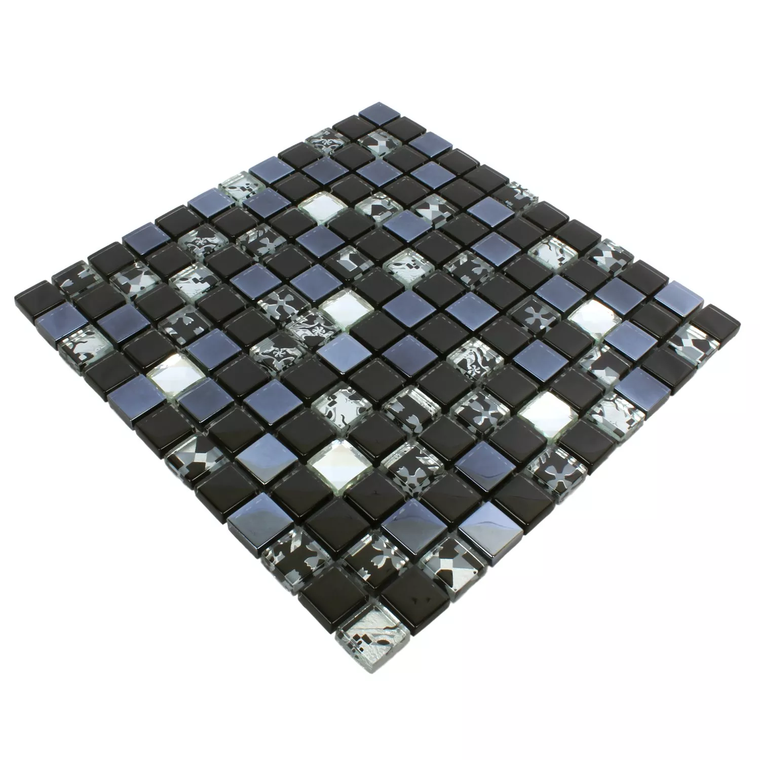 Échantillon Mosaïque En Verre Carrelage Kunia Noir Argent