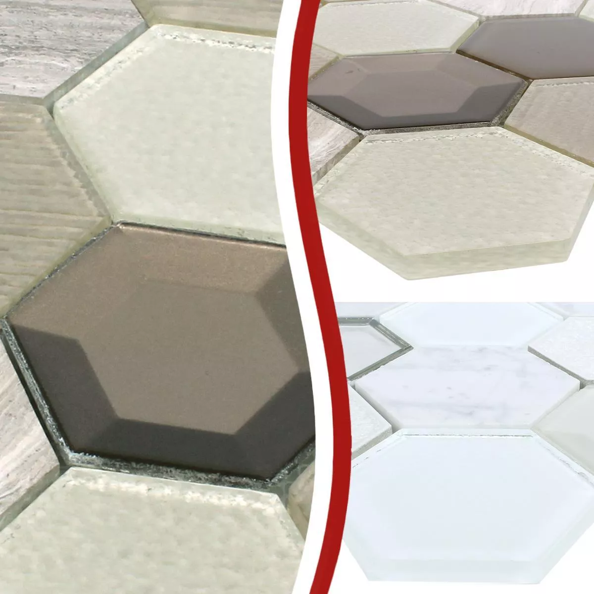 Campione Mosaico Esagono Concrete Vetro Pietra Naturale Mix 3D