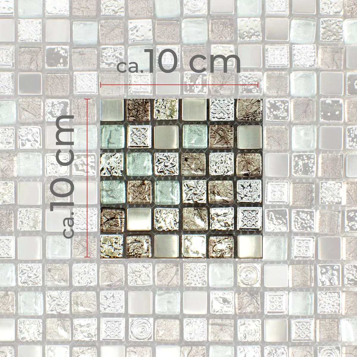 Muster von Glas Resin Metall Mosaikfliese Falco Braun Silber