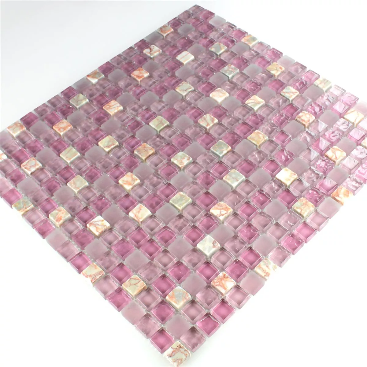 Mosaico Vetro Marmo Rosa Mix 15x15x8mm