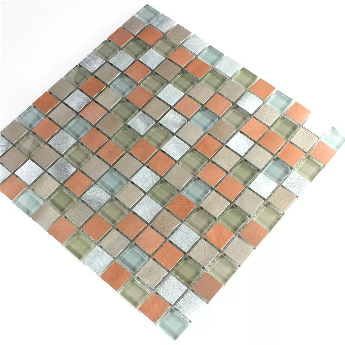 Mosaikfliesen Glas Aluminium Metall Orange Silber Mix