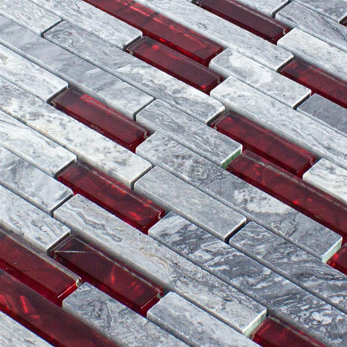 Glas Naturstein Mosaik Fliesen Sinop Grau Rot Brick