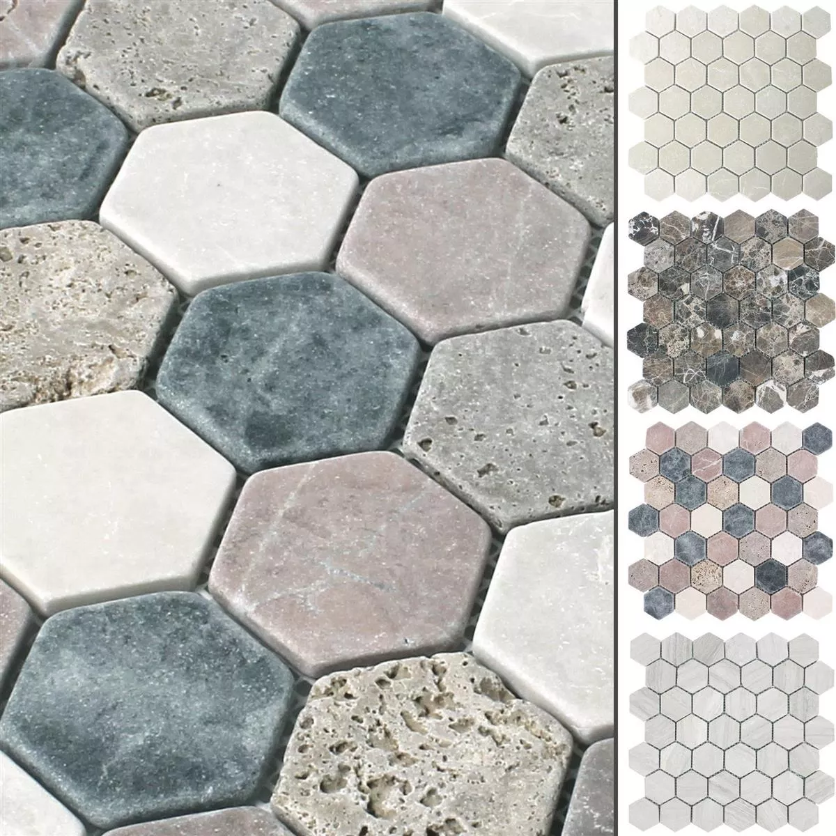 Muster von Mosaikfliesen Marmor Tarsus Hexagon Sechseck