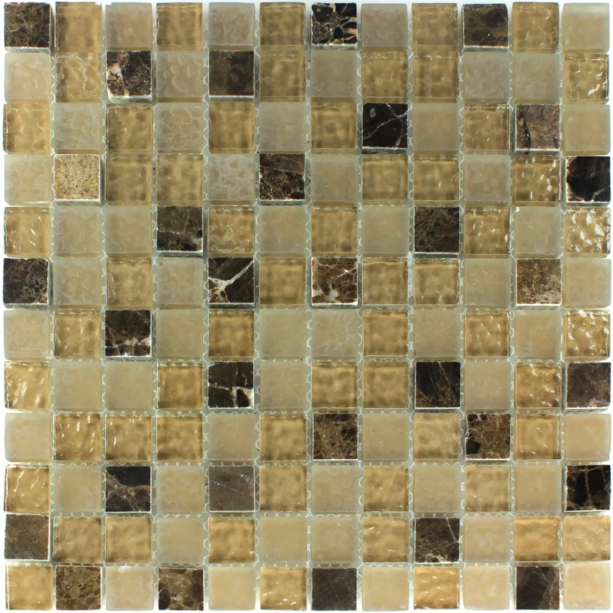 Échantillon Verre Marbré Mosaïque Beige Brun Cannelé