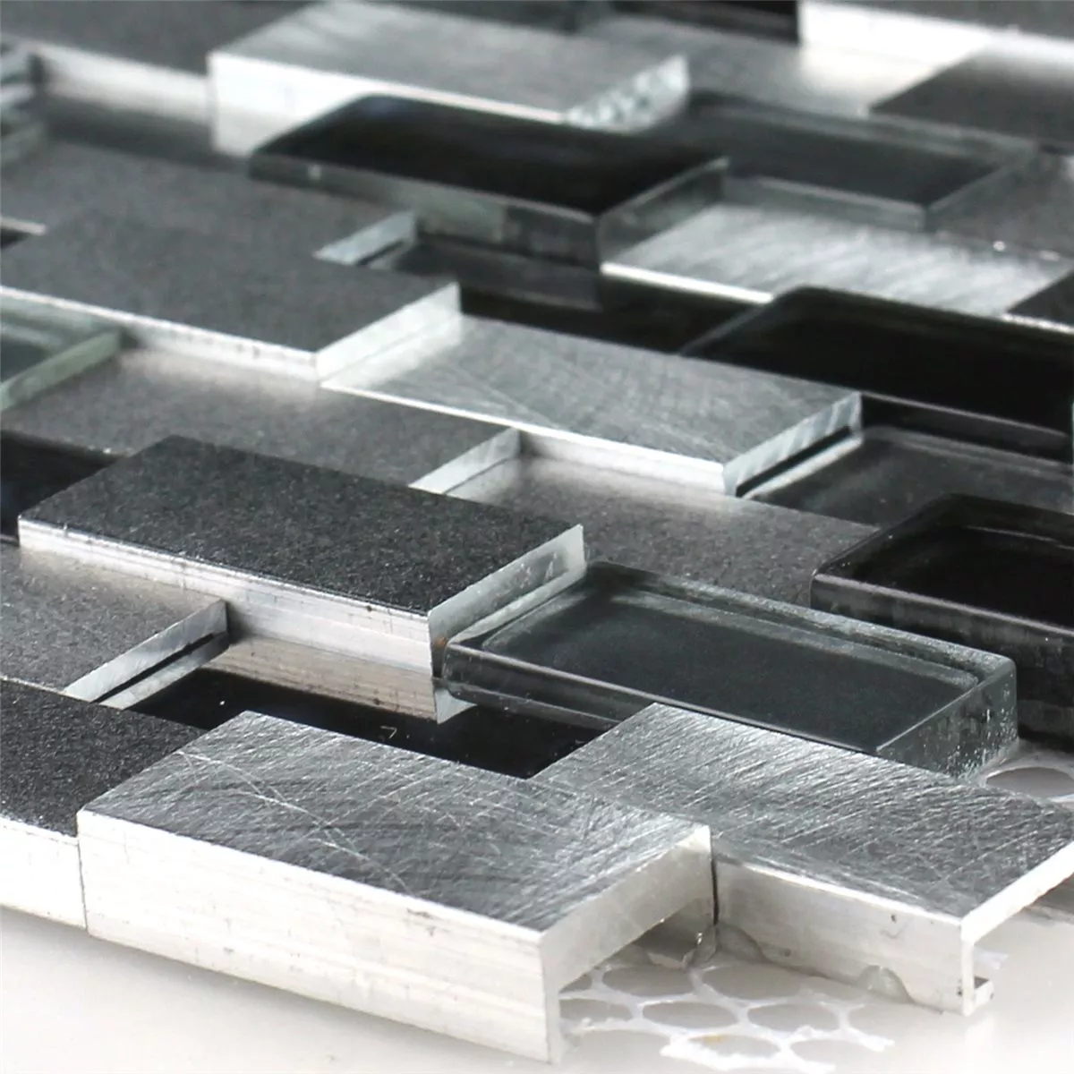 Mosaico Alluminio Vetro Design 3D Nero Argento