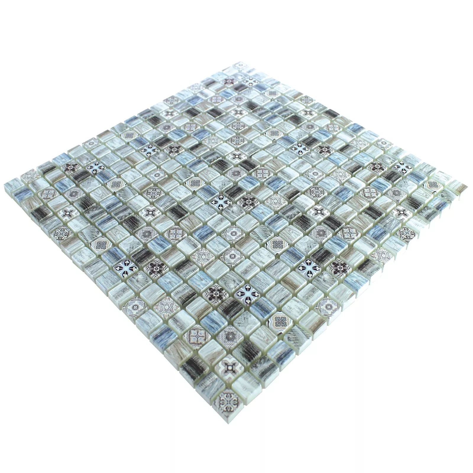 Muster von Glasmosaik Holzoptik Fliesen Vision Grau Blau