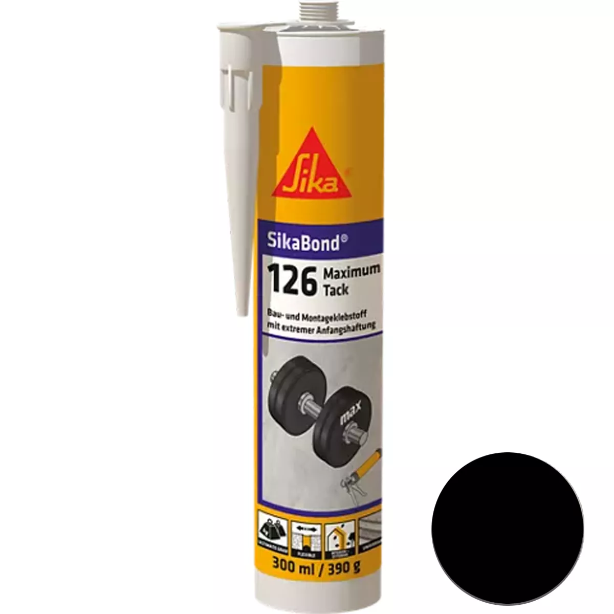 Sikabond-126 Maximum Tack Elastischer Klebstoff Schwarz 300 ml Sikabond-126 Maximum Tack Elastischer Klebstoff Schwarz 300 ml