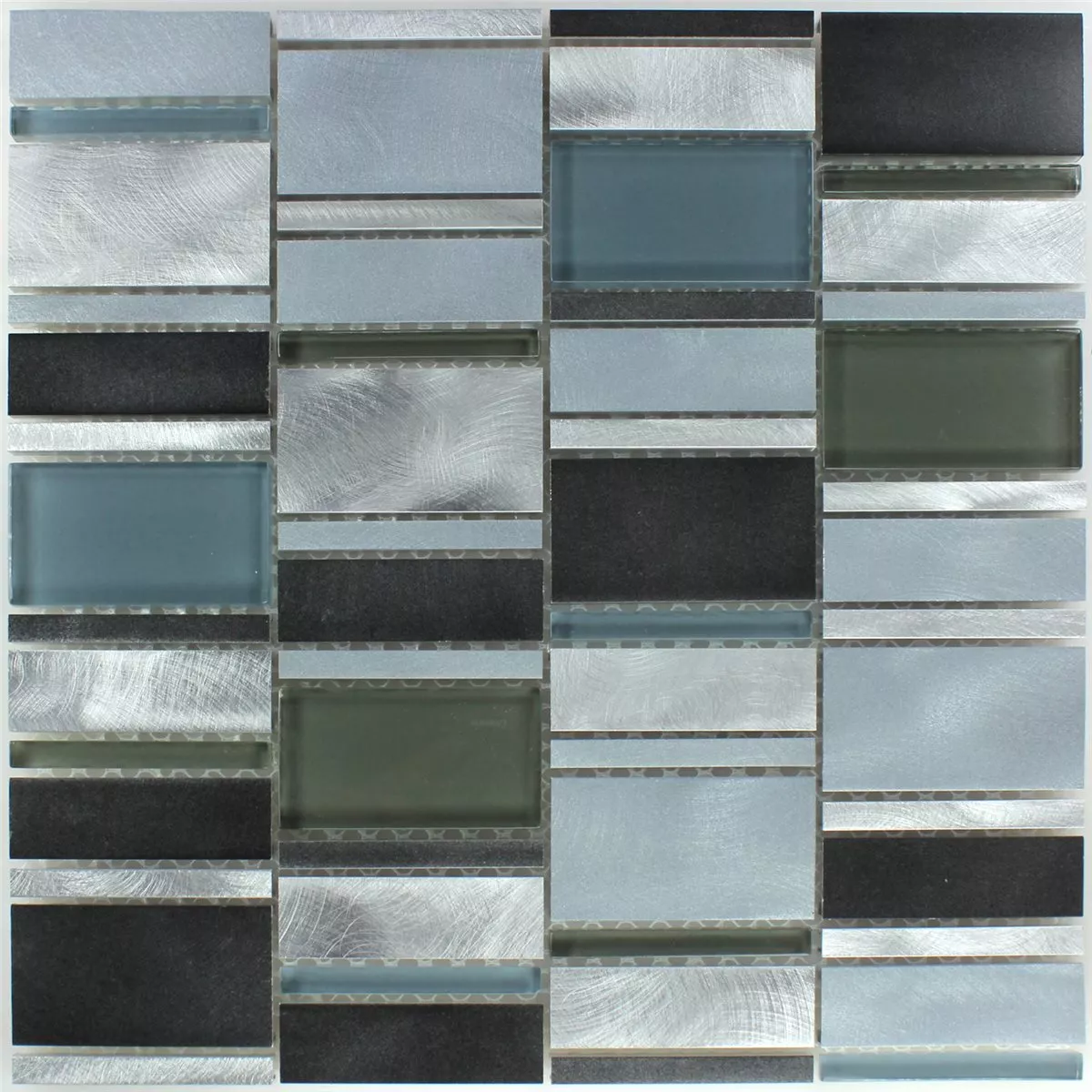 Muster von Mosaikfliesen Aluminium Glas Blau Mix