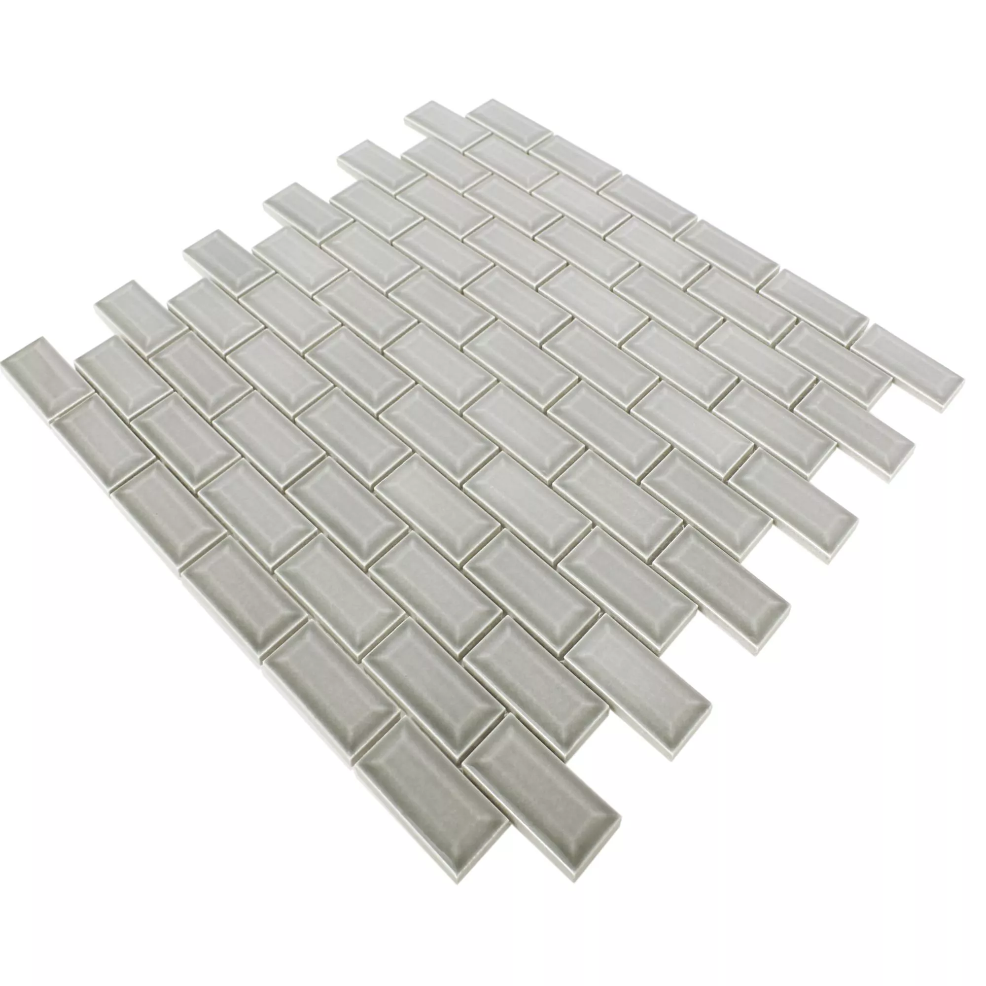 Campione Ceramica Mosaico Metro Facette Picton Grigio Chiaro Lucida