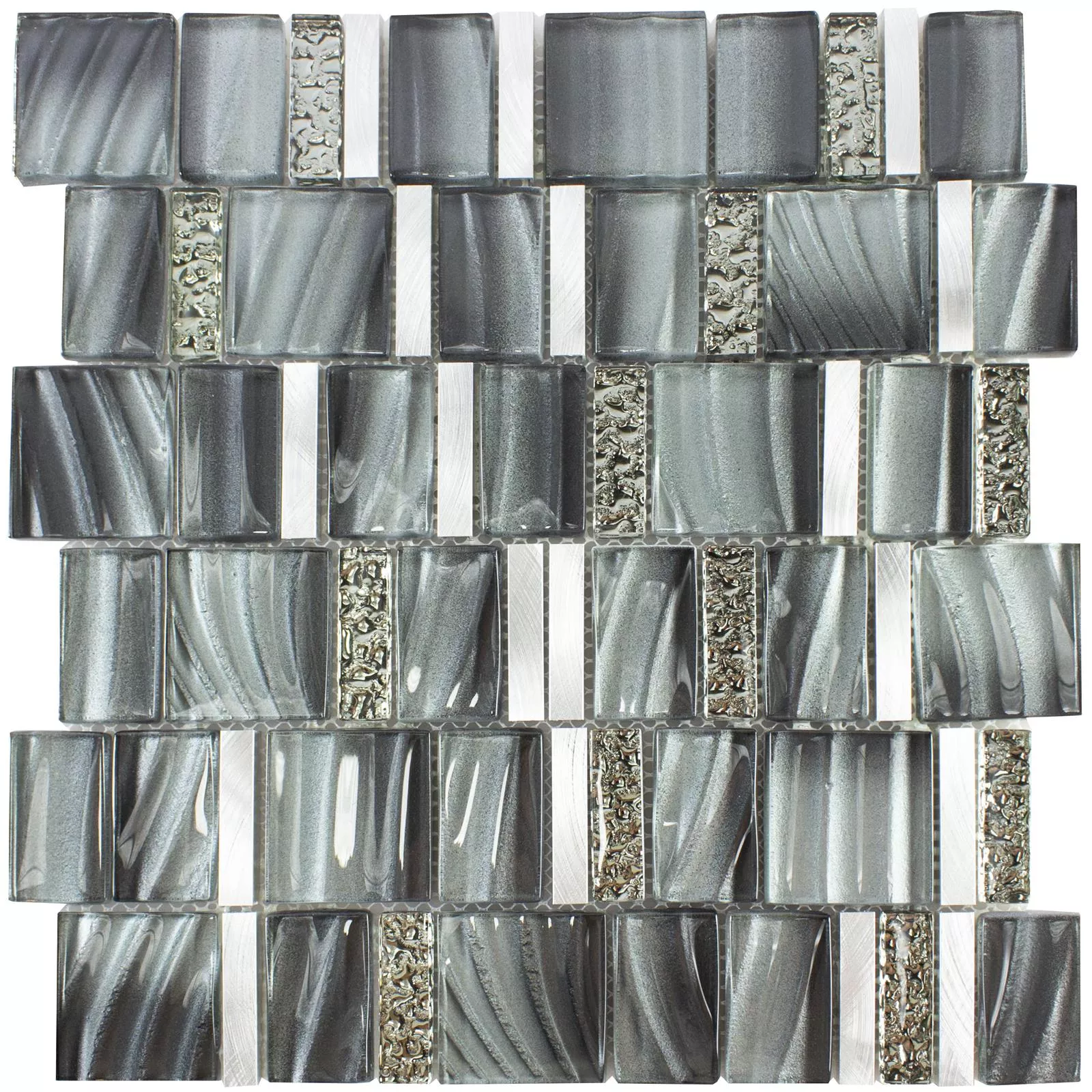 Glas Metall Mosaikfliesen Union Grau Silber