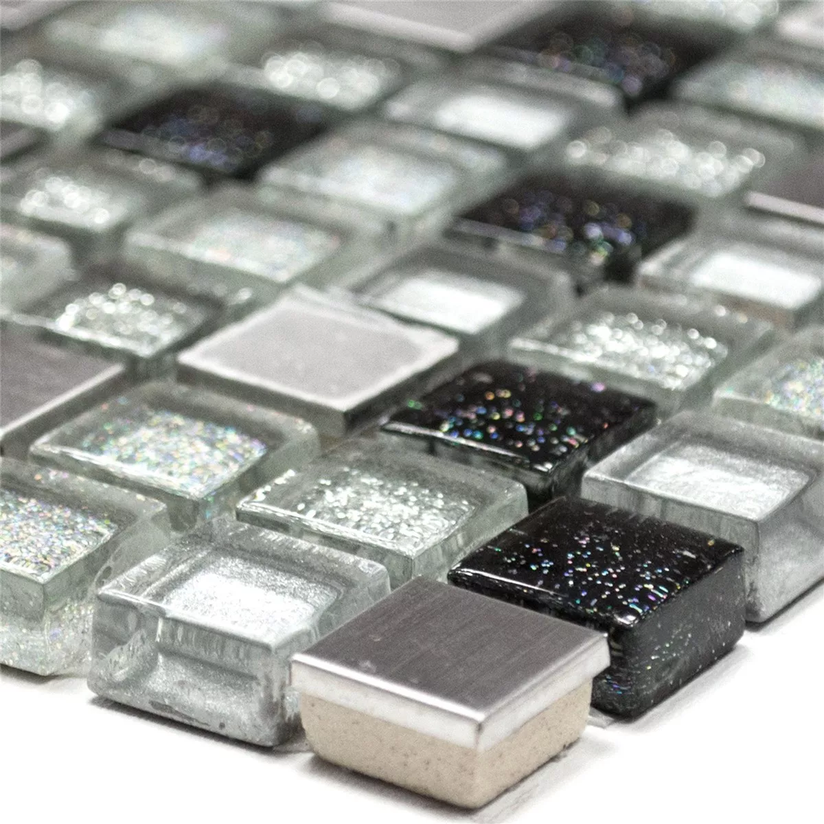 Vetro Metallo Metall Mosaico Argento Nero