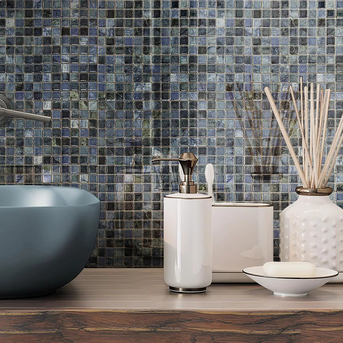 Ceramica Mosaico Piastrelle Elysium Marmo Ottica Blu 12