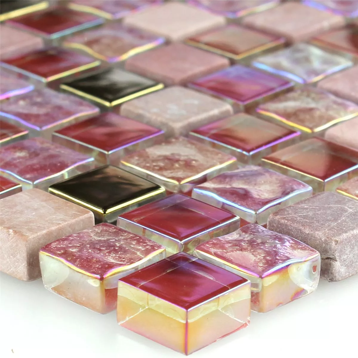 Mosaikfliesen Glas Naturstein Rot Rosa Gold
