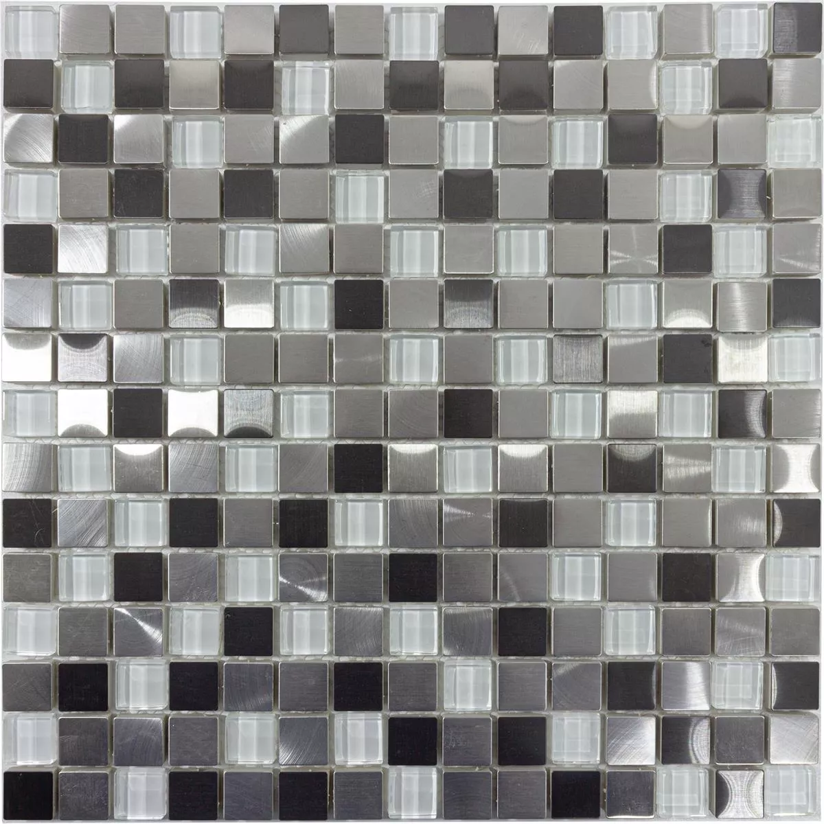 Muster von Glas Metall Edelstahl Mosaikfliesen Stella Weiß Silber