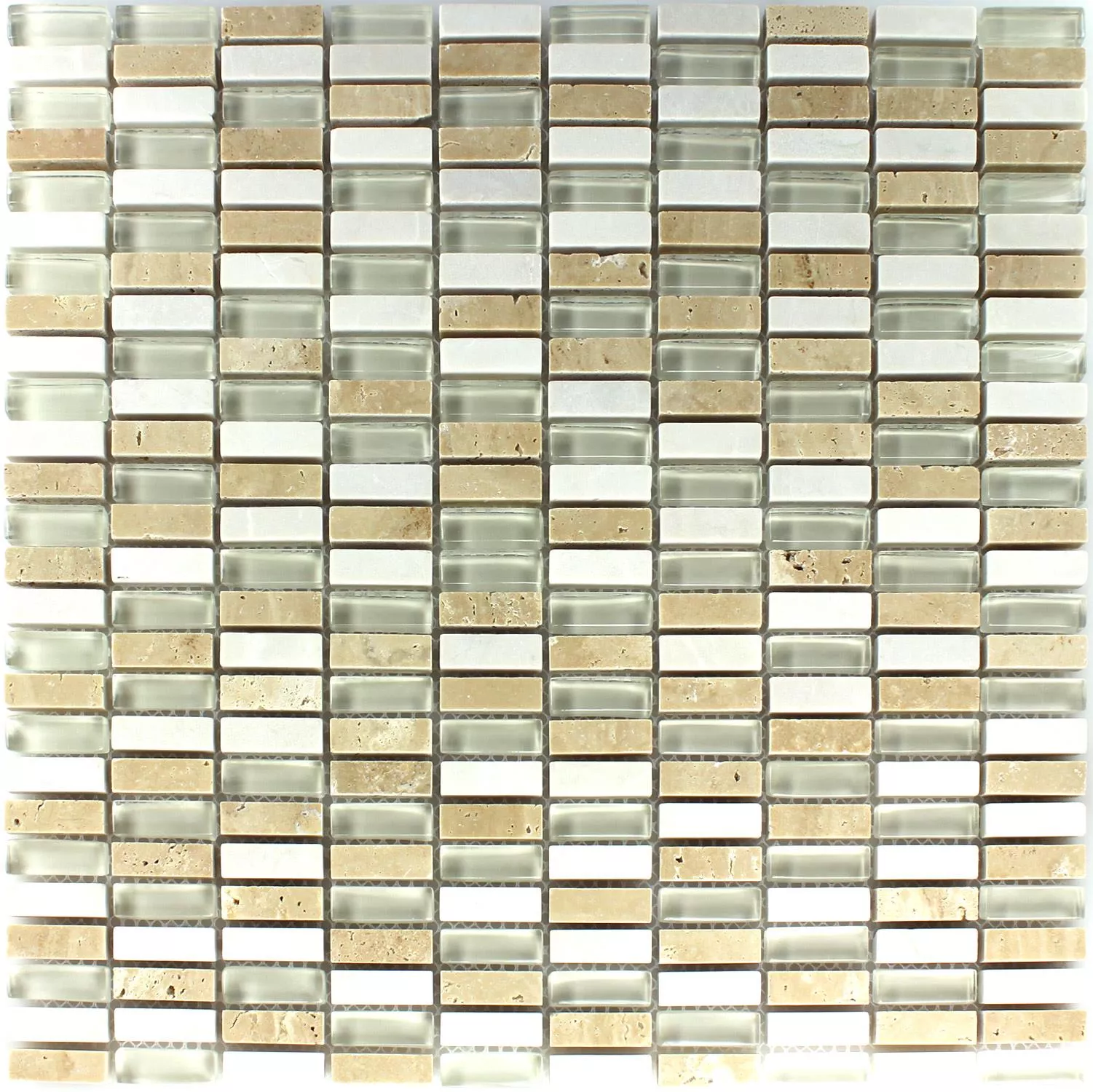 Mosaico Vetro Marmo Beige Mix 10x30x8mm