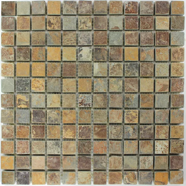 Muster von Mosaikfliesen Quarzit Naturstein Multi Color Bunt Mix
