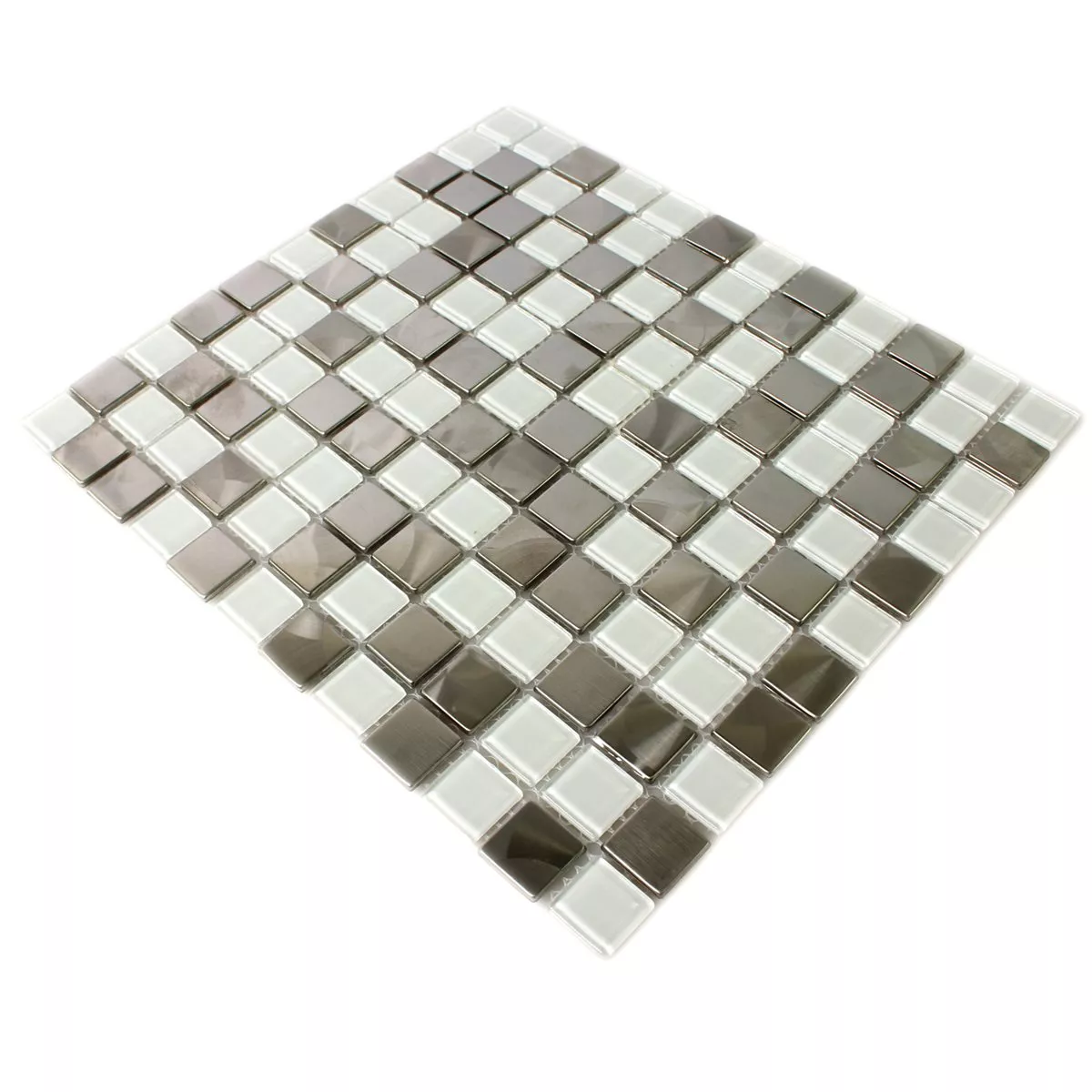 Échantillon Mosaïque Verre Acier Inoxydable Blanc Argent Mix