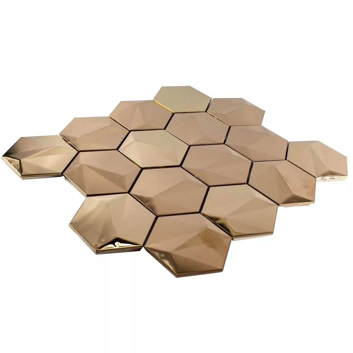 Edelstahl Mosaikfliesen Durango Hexagon 3D Kupfer