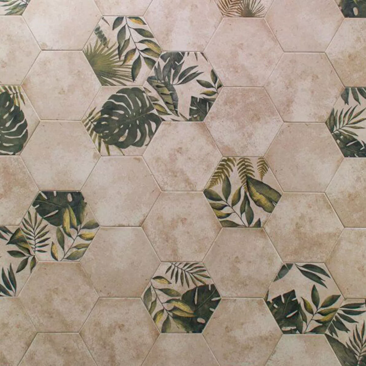 Grès Cérame Pleine Masse Carrelage Honiara Hexagone Décor Vert 22,5x25,9cm Décor