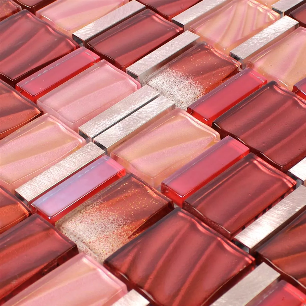 Mosaikfliesen Glas Aluminium Rot Kupfer Mix