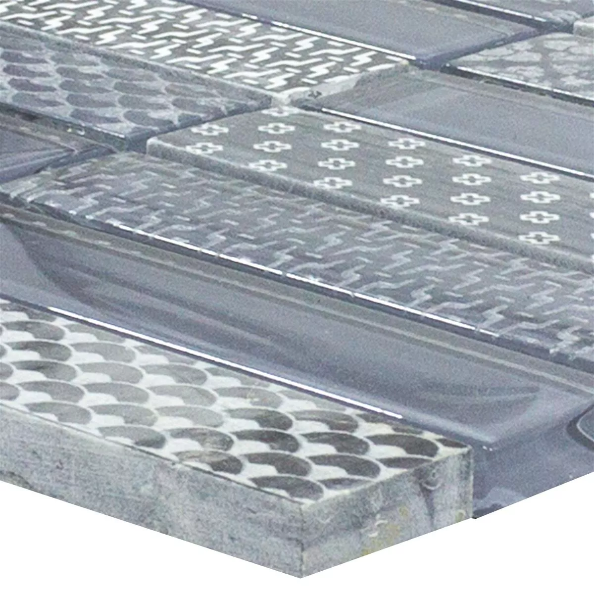 Glas Naturstein Mosaik Fliesen Celestiana Ornament Brick Grau Mix Glas Naturstein Mosaik Fliesen Celestiana Ornament Brick Grau Mix