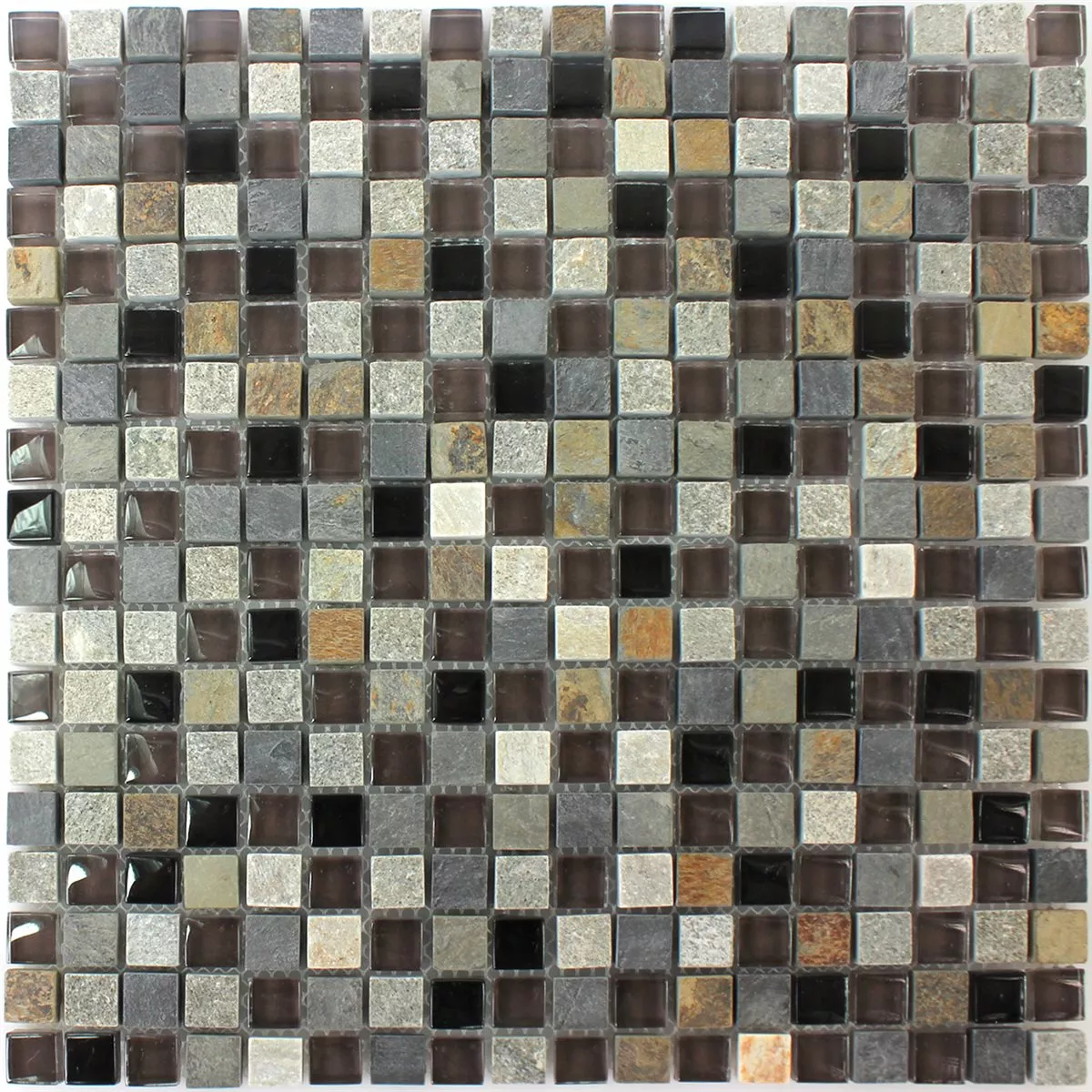 Muster von Mosaikfliesen Glas Quarzit Naturstein Grau Braun