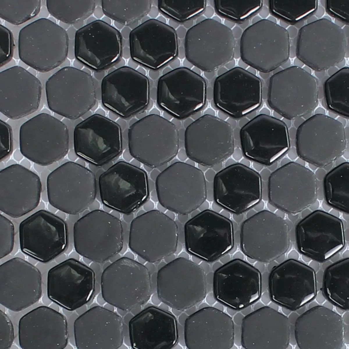 Muster von Glasmosaik Fliesen Brockway Hexagon Eco Schwarz