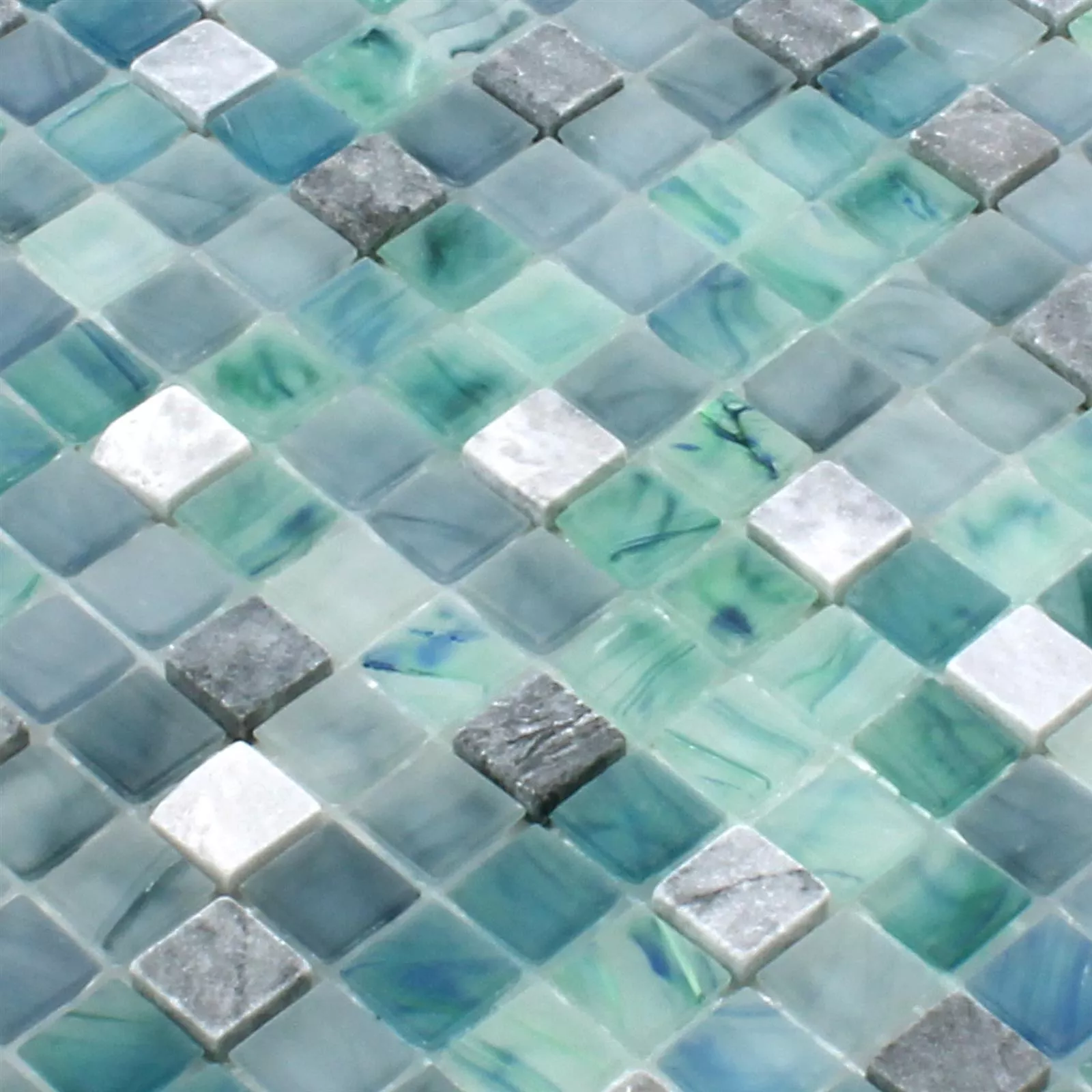 Muster von Mosaikfliesen Mayon Glas Marmor Mix Seegrün