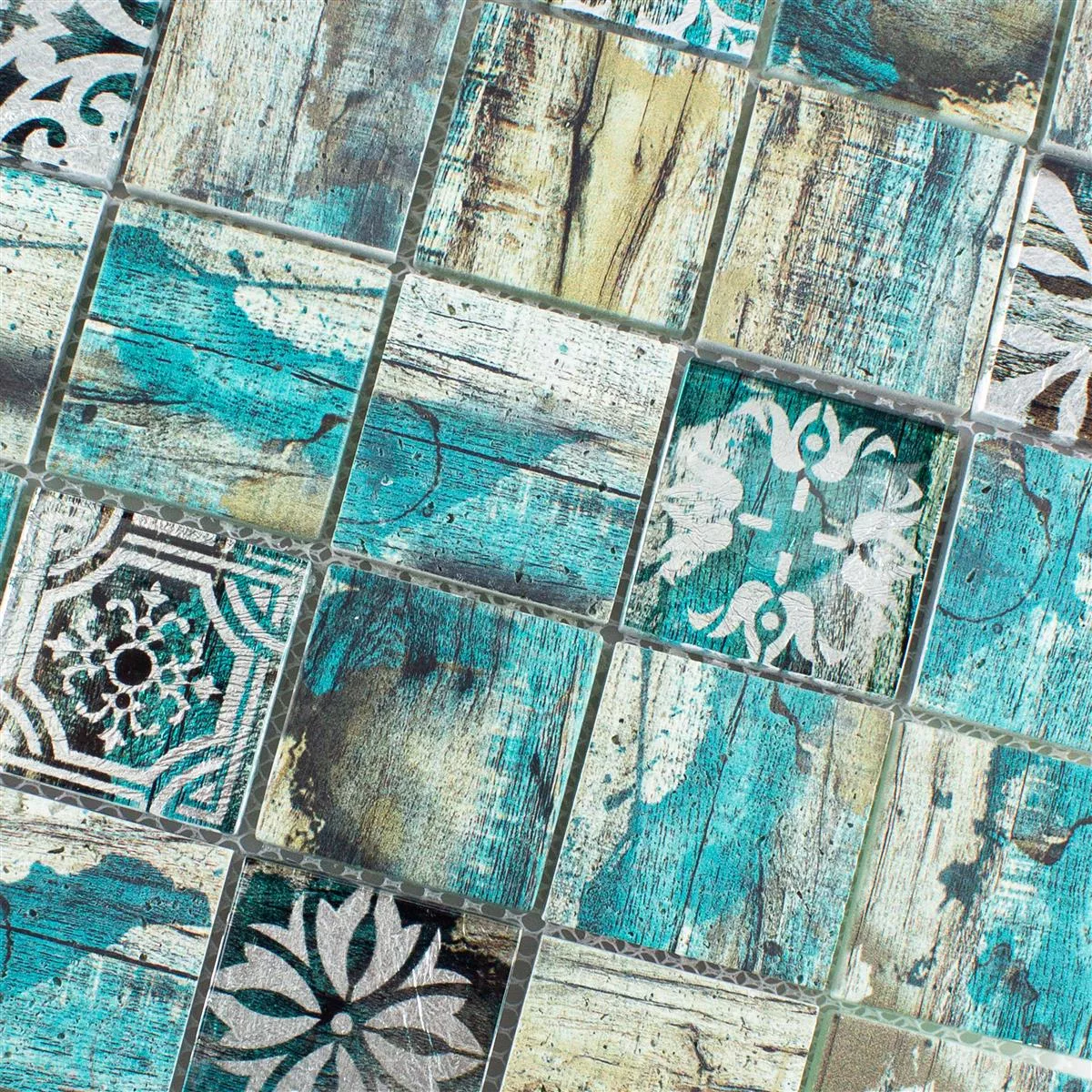 Mosaico Di Vetro Piastrelle Legno Ottica Howland Beige Verde Q48