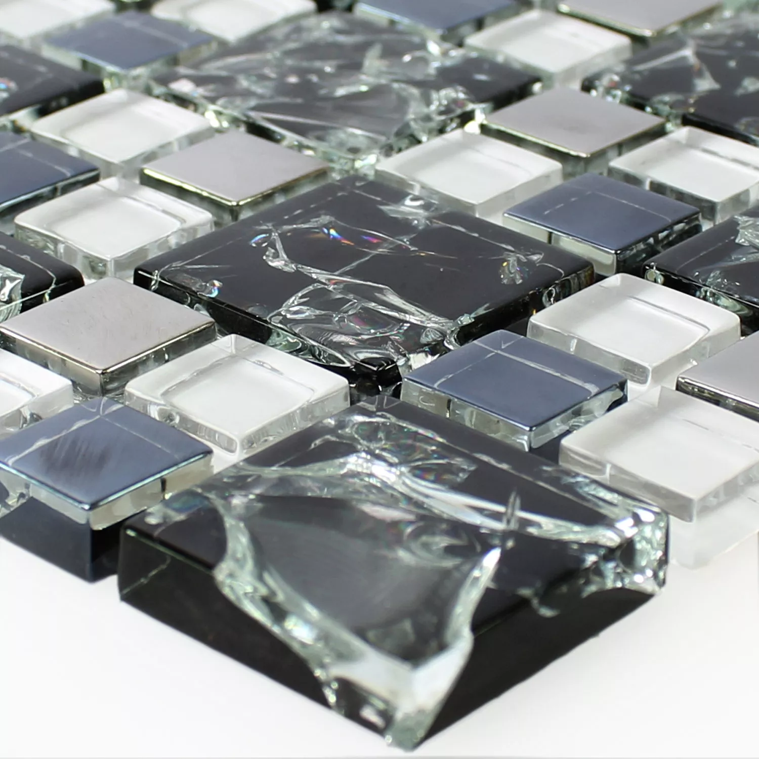 Mosaikfliesen Glas Edelstahl Schwarz Silber Gebrochen