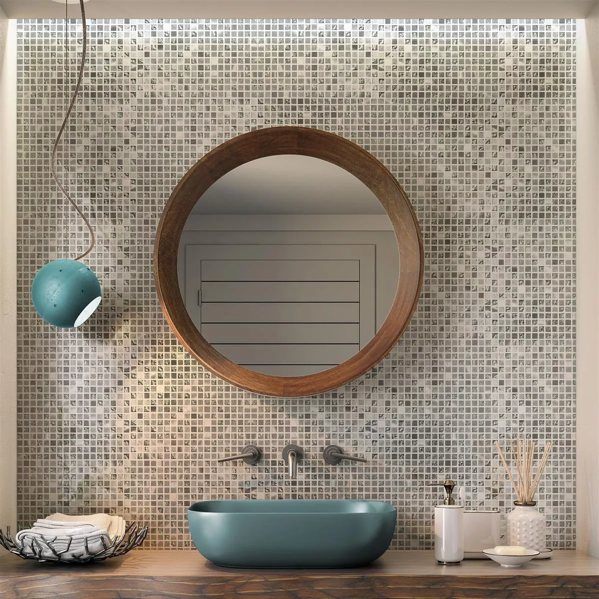 Muster von Glas Aluminium Resin Mosaikfliesen Stilo Silber