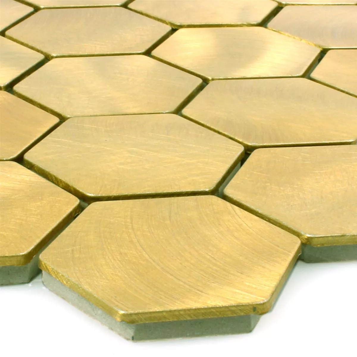 Muster von Mosaikfliesen Aluminium Manhatten Hexagon Gold