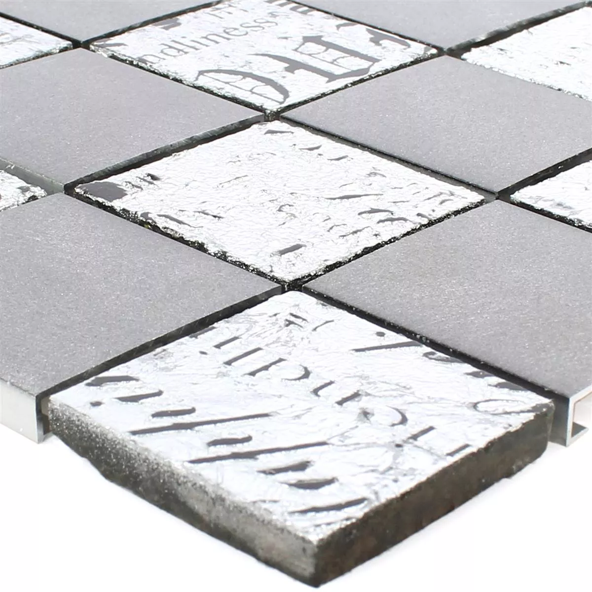 Mosaikfliesen Metall Naturstein Parole Schwarz Silber Mosaikfliesen Metall Naturstein Parole Schwarz Silber