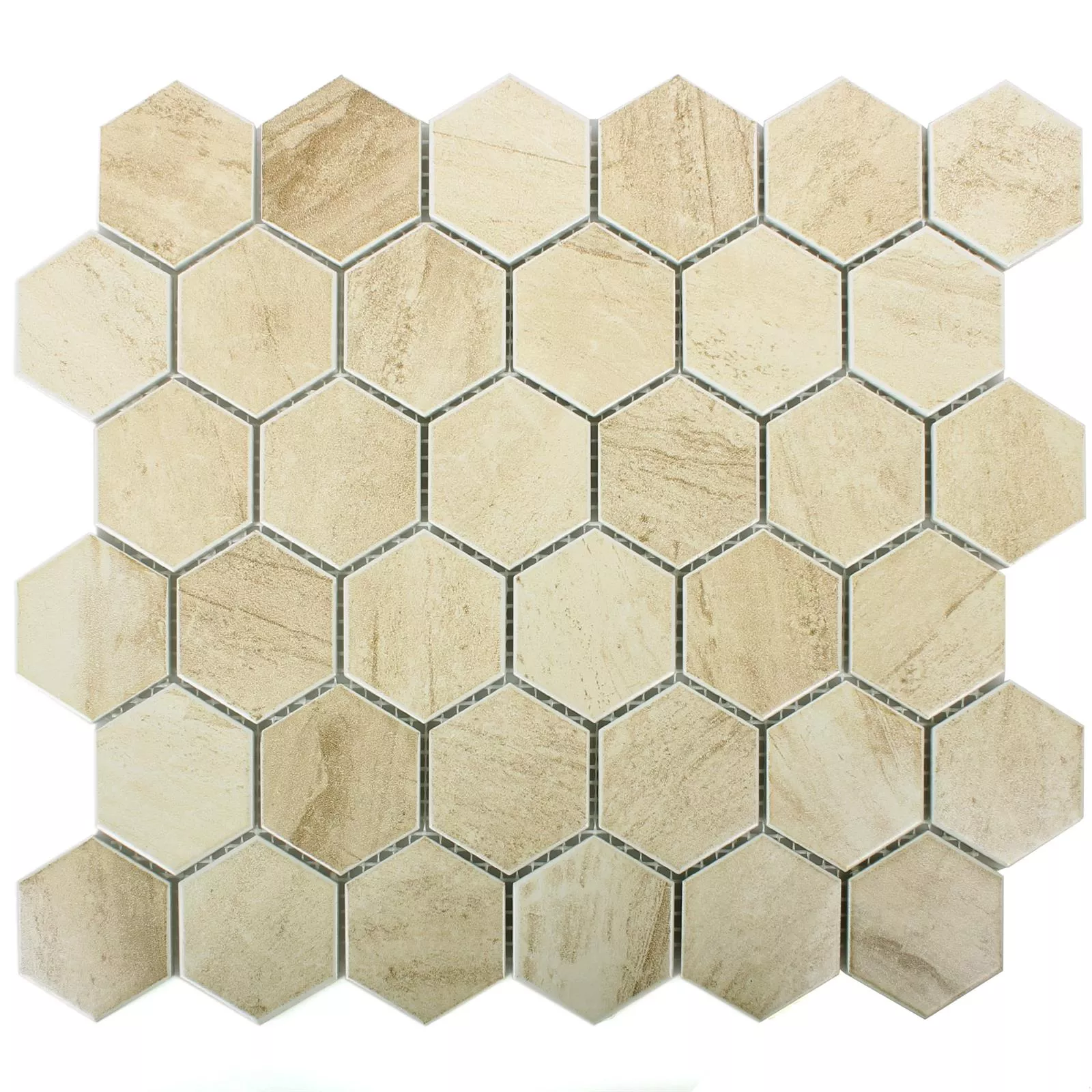 Muster von Keramik Betonoptik Mosaikfliesen Shepherd Hexagon Beige